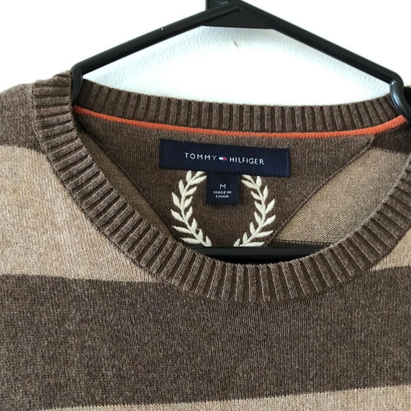 Tommy Hilfiger Sweater Crew Neck Brown Stripes - Picture 2 of 2